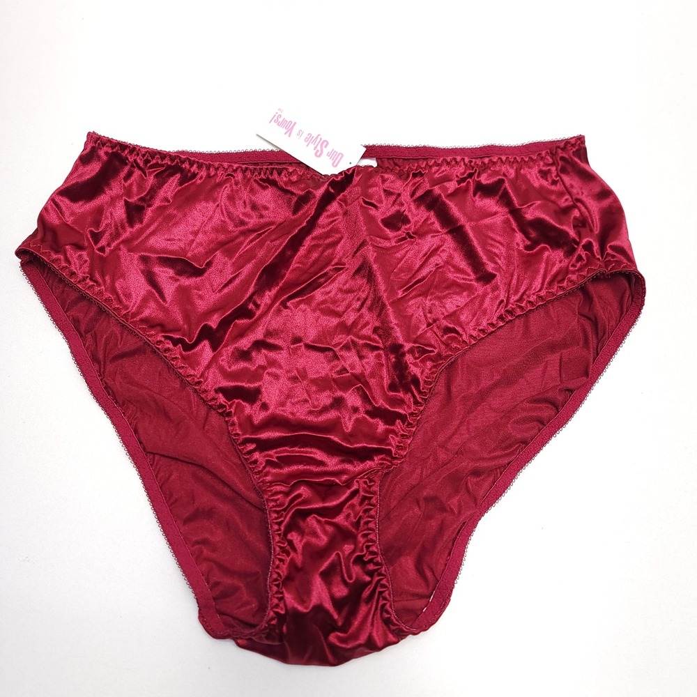Marianne Petries Vintage High Cut Satin Brief Panties Burgundy Red‎ Size 9 NWT
